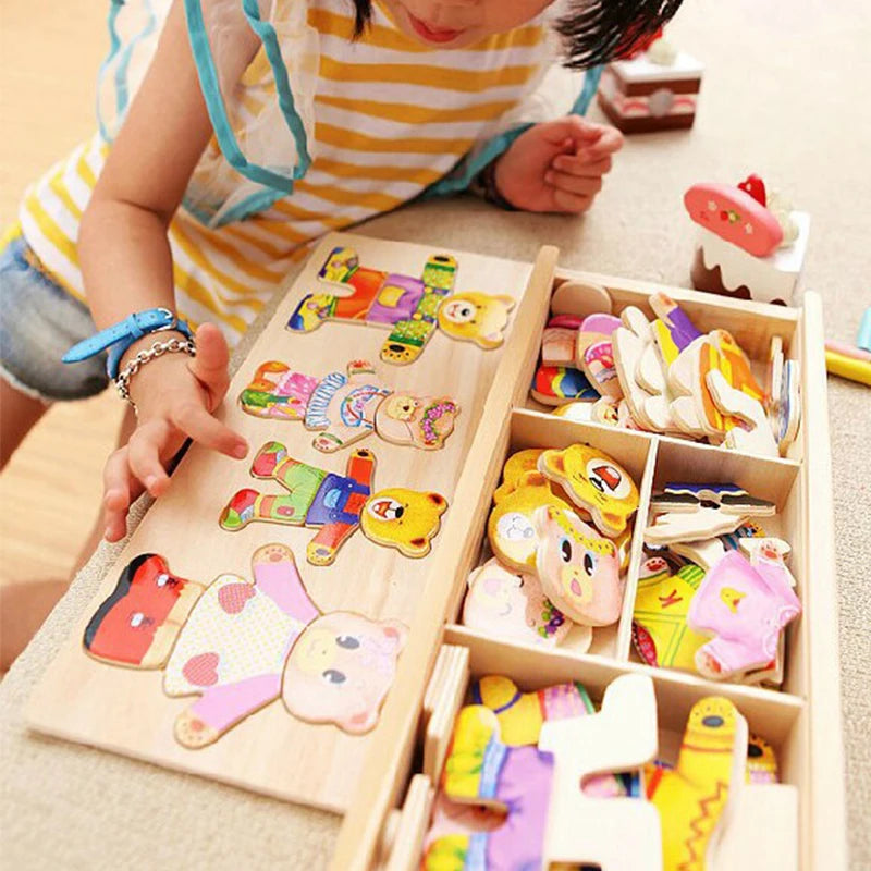Elephant & Bear Wooden Dress-Up Puzzle – Early Education Jigsaw Toy for Kids
