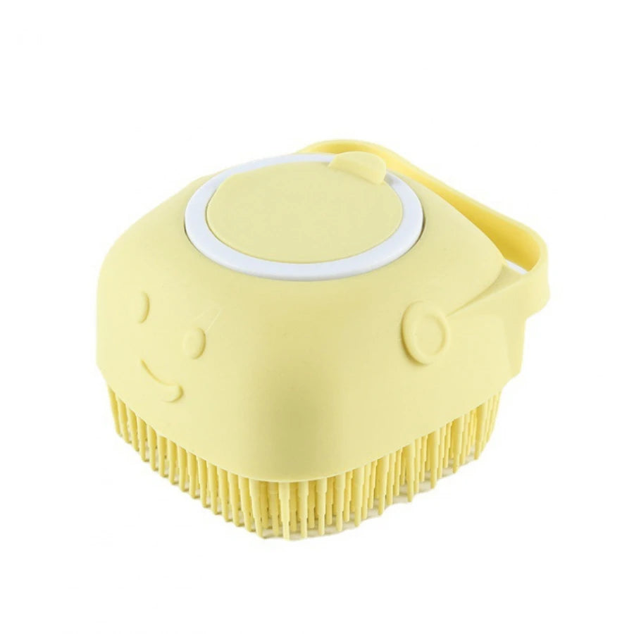 Soft Dog Bath Brush with Shampoo Dispenser – Gentle Pet Cleaning Brush
