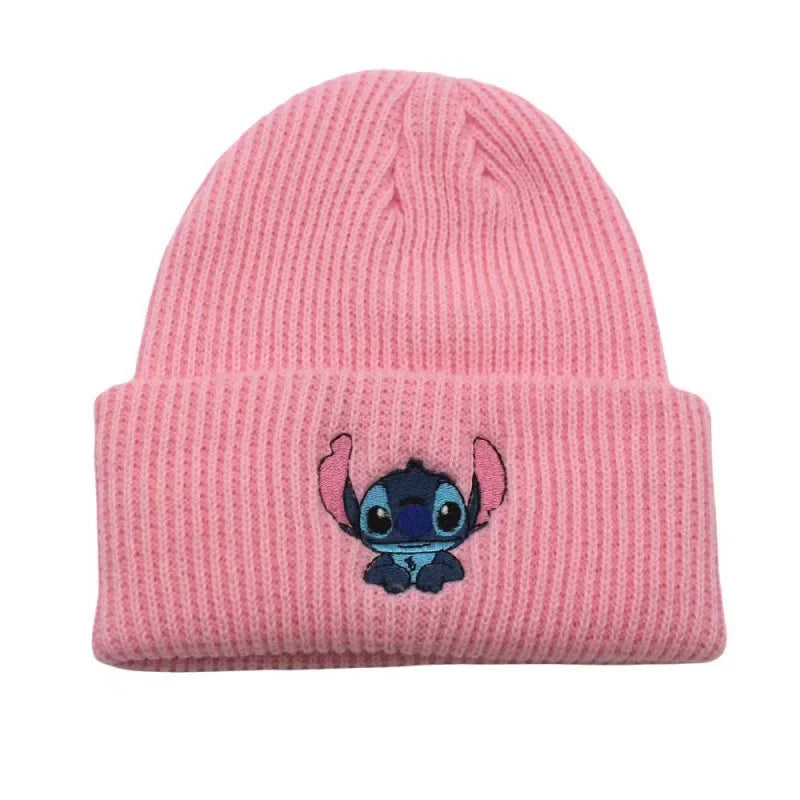 Cute Stitch Knit Beanie – Warm Cartoon Embroidered Hat for Kids & Adults