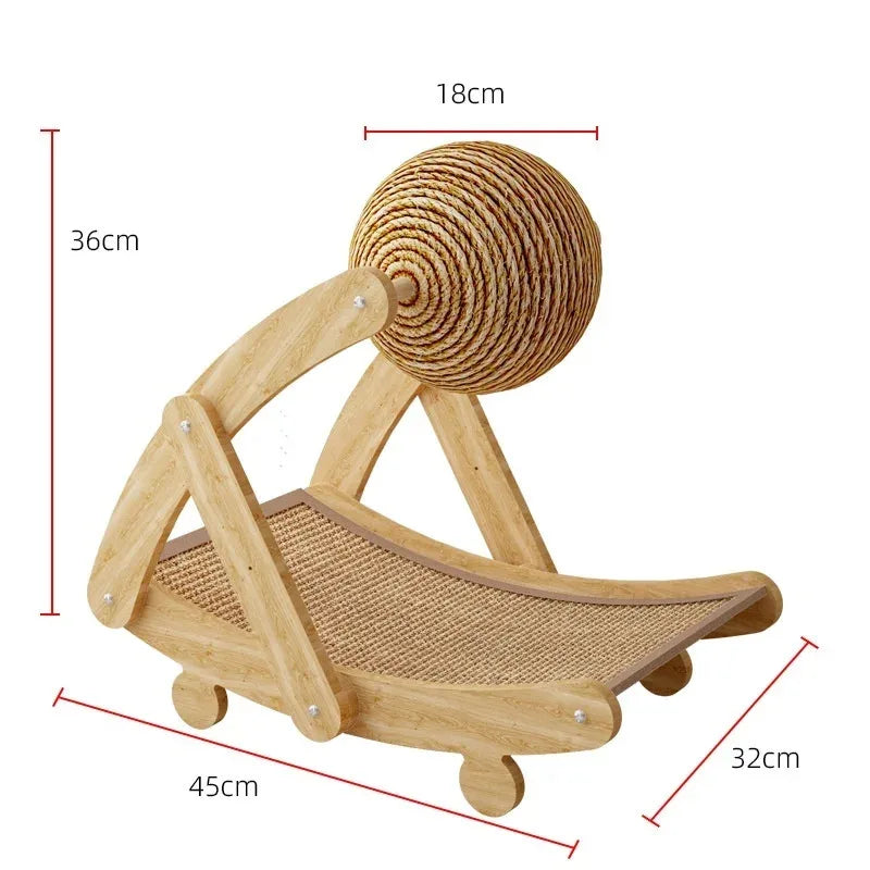 2-in-1 Wooden Cat Scratching Ball with Natural Sisal – Durable Cat Scratcher Toy