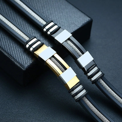 Men’s Punk Steel Bracelet – Silicone Mesh Link Style