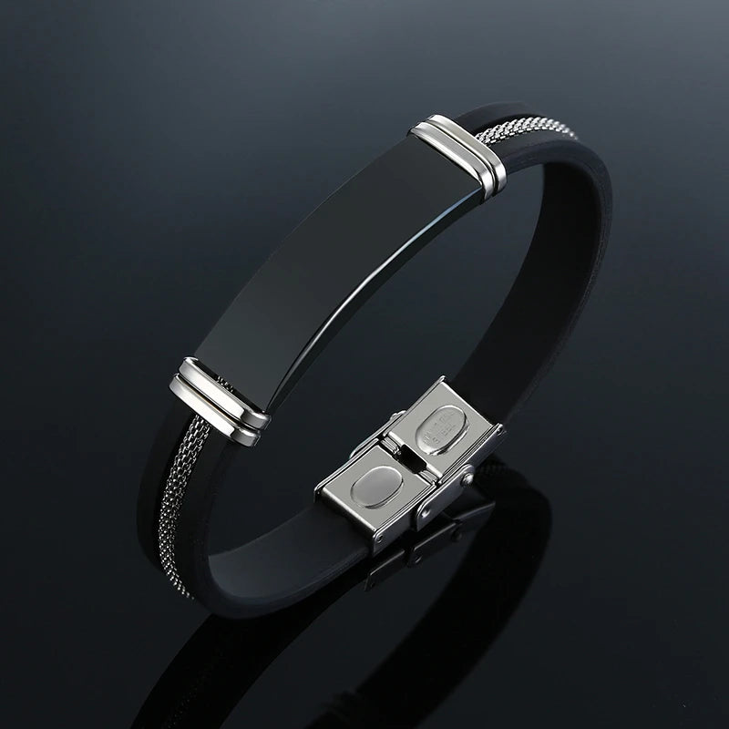 Men’s Punk Steel Bracelet – Silicone Mesh Link Style