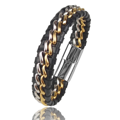 Men’s Leather & Steel Bracelet – Magnetic Clasp