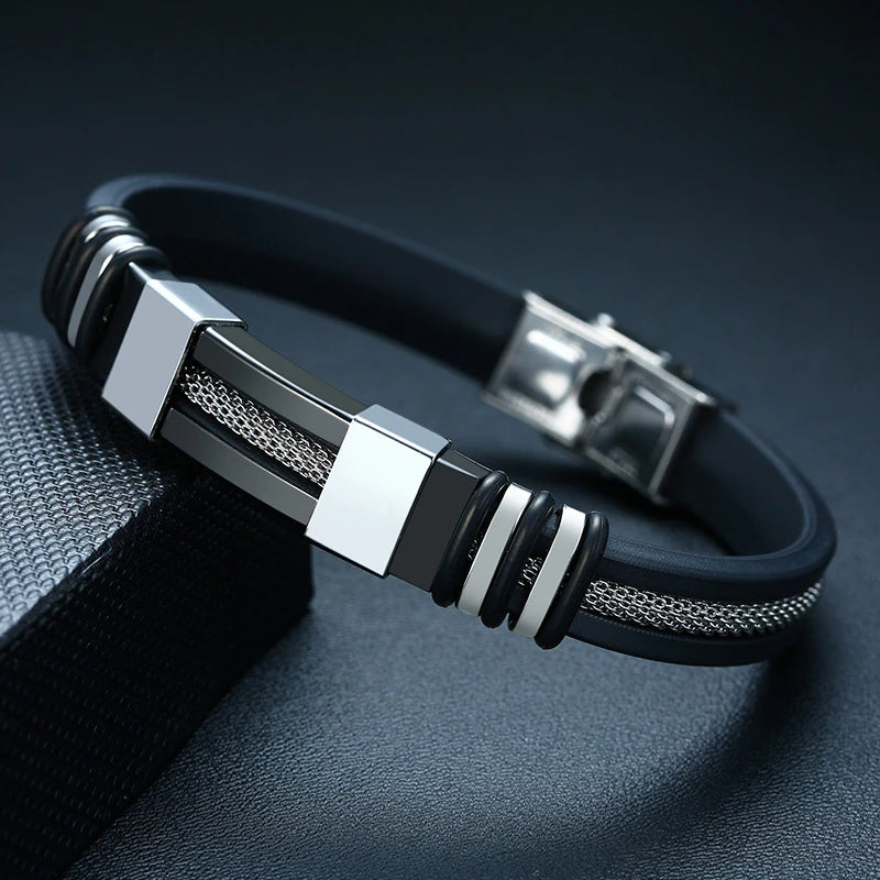 Men’s Punk Steel Bracelet – Silicone Mesh Link Style