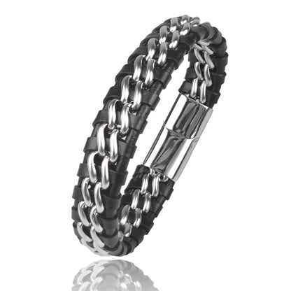 Men’s Leather & Steel Bracelet – Magnetic Clasp
