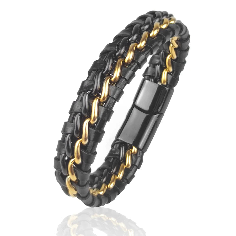 Men’s Leather & Steel Bracelet – Magnetic Clasp