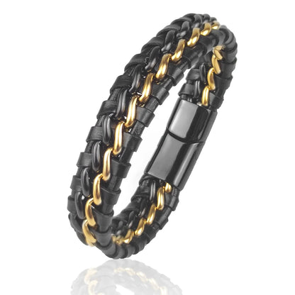 Men’s Leather & Steel Bracelet – Magnetic Clasp