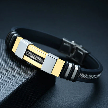 Men’s Punk Steel Bracelet – Silicone Mesh Link Style