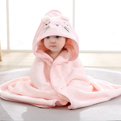 Baby Hooded Bath Towel with Cartoon Animals