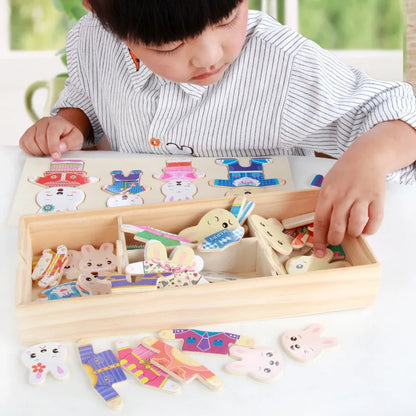 Elephant & Bear Wooden Dress-Up Puzzle – Early Education Jigsaw Toy for Kids