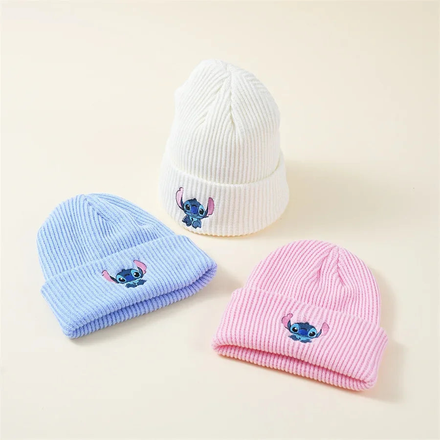 Cute Stitch Knit Beanie – Warm Cartoon Embroidered Hat for Kids & Adults