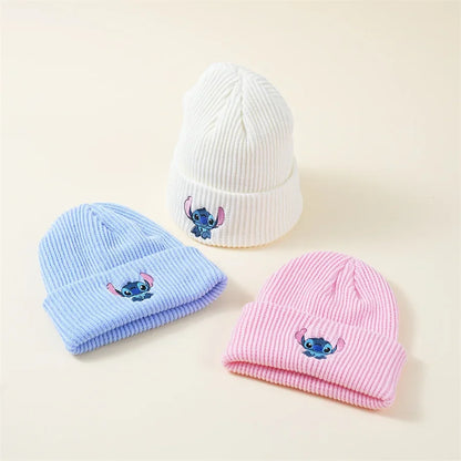 Cute Stitch Knit Beanie – Warm Cartoon Embroidered Hat for Kids & Adults