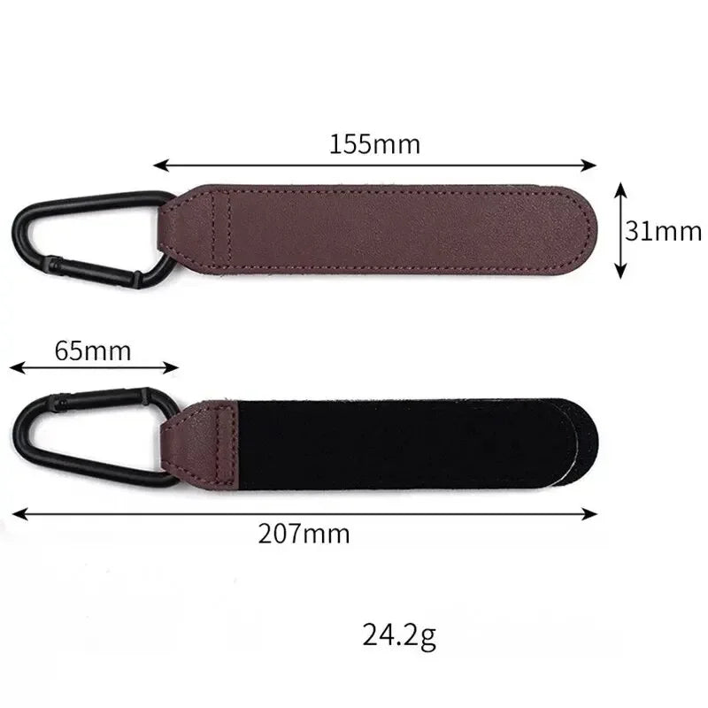 2Pcs Leather Cart Hooks – Adjustable PU Stroller Hooks & Travel Bag Hangers