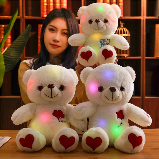 Luminous Teddy Bear Plush with Rose Heart – Glow in the Dark Soft Stuffed Bear Gift