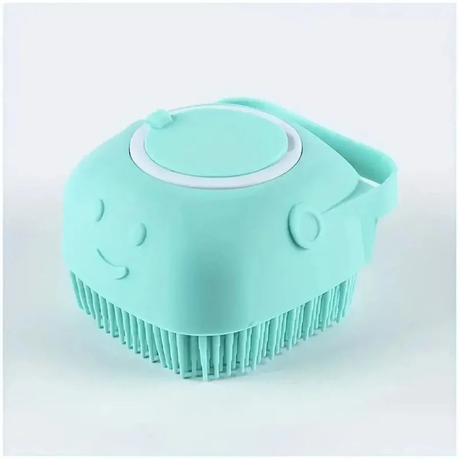 Soft Dog Bath Brush with Shampoo Dispenser – Gentle Pet Cleaning Brush