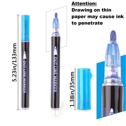 🎨 Double Line Magic Glitter Pens – Metallic Outline Markers for Creative Drawing & Lettering (8 / 12 / 24 / 36 / 48 Colors)