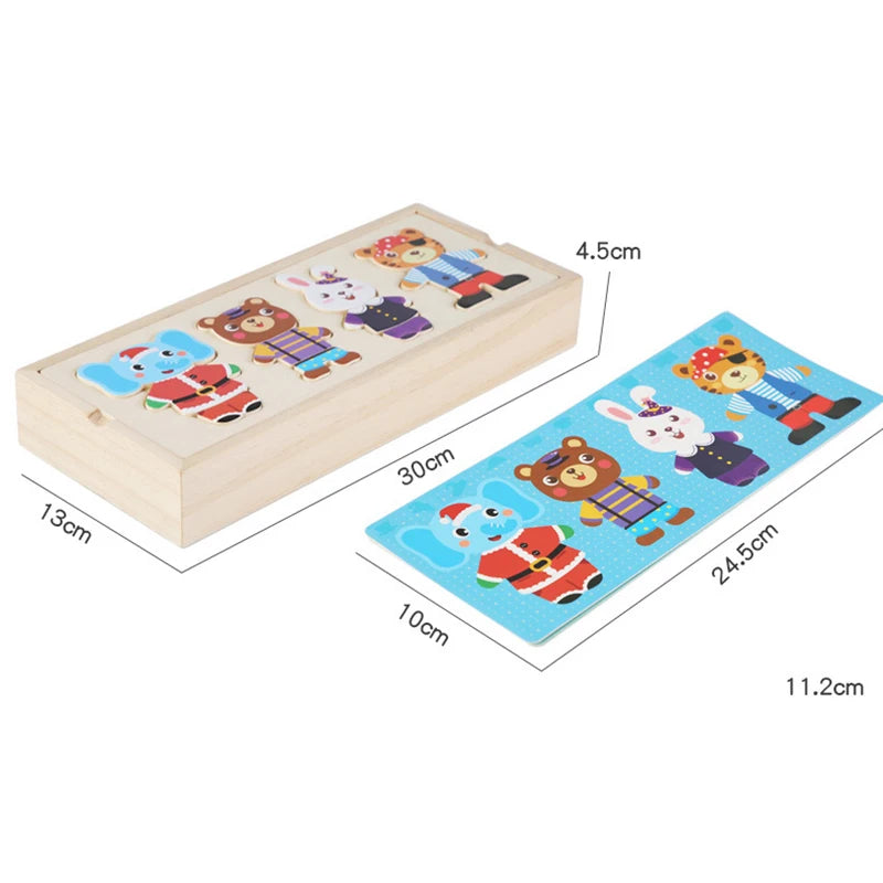 Elephant & Bear Wooden Dress-Up Puzzle – Early Education Jigsaw Toy for Kids