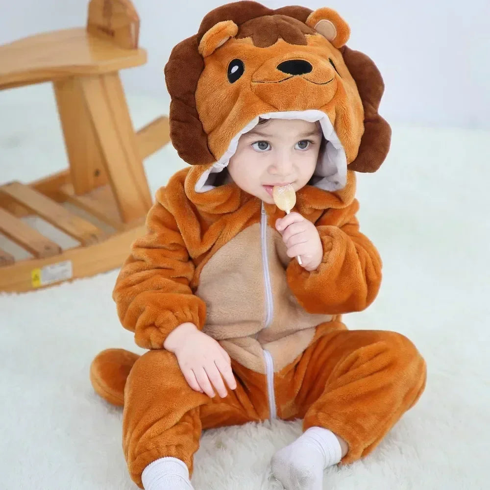 Cute Animal Baby Romper Lion – Cosy Winter Jumpsuit Pyjamas for Newborns