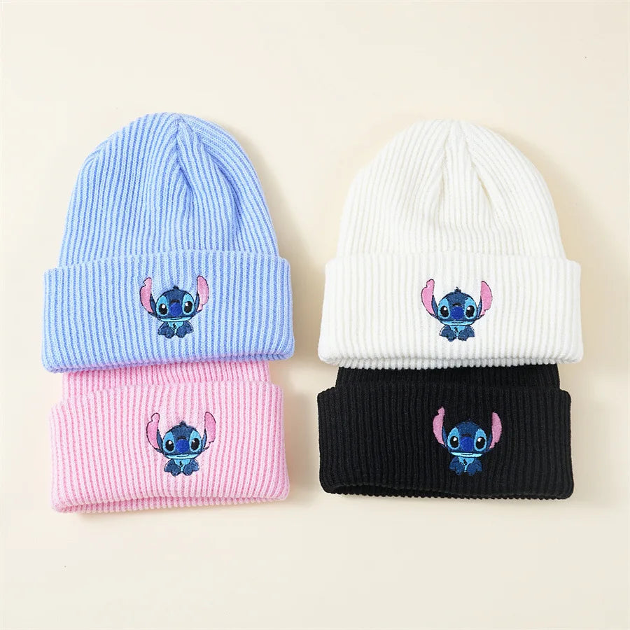 Cute Stitch Knit Beanie – Warm Cartoon Embroidered Hat for Kids & Adults