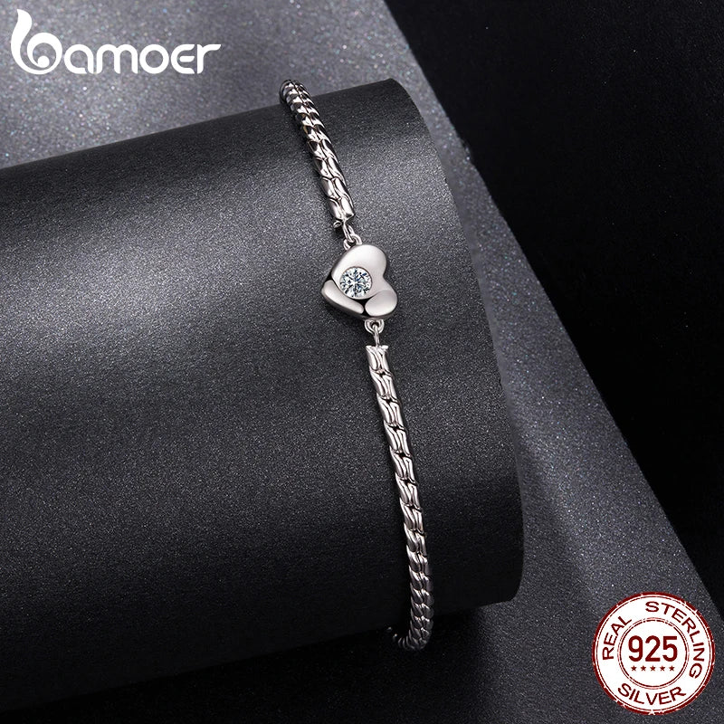 Bamoer 925 Sterling Silver Moissanite Heart Bracelet