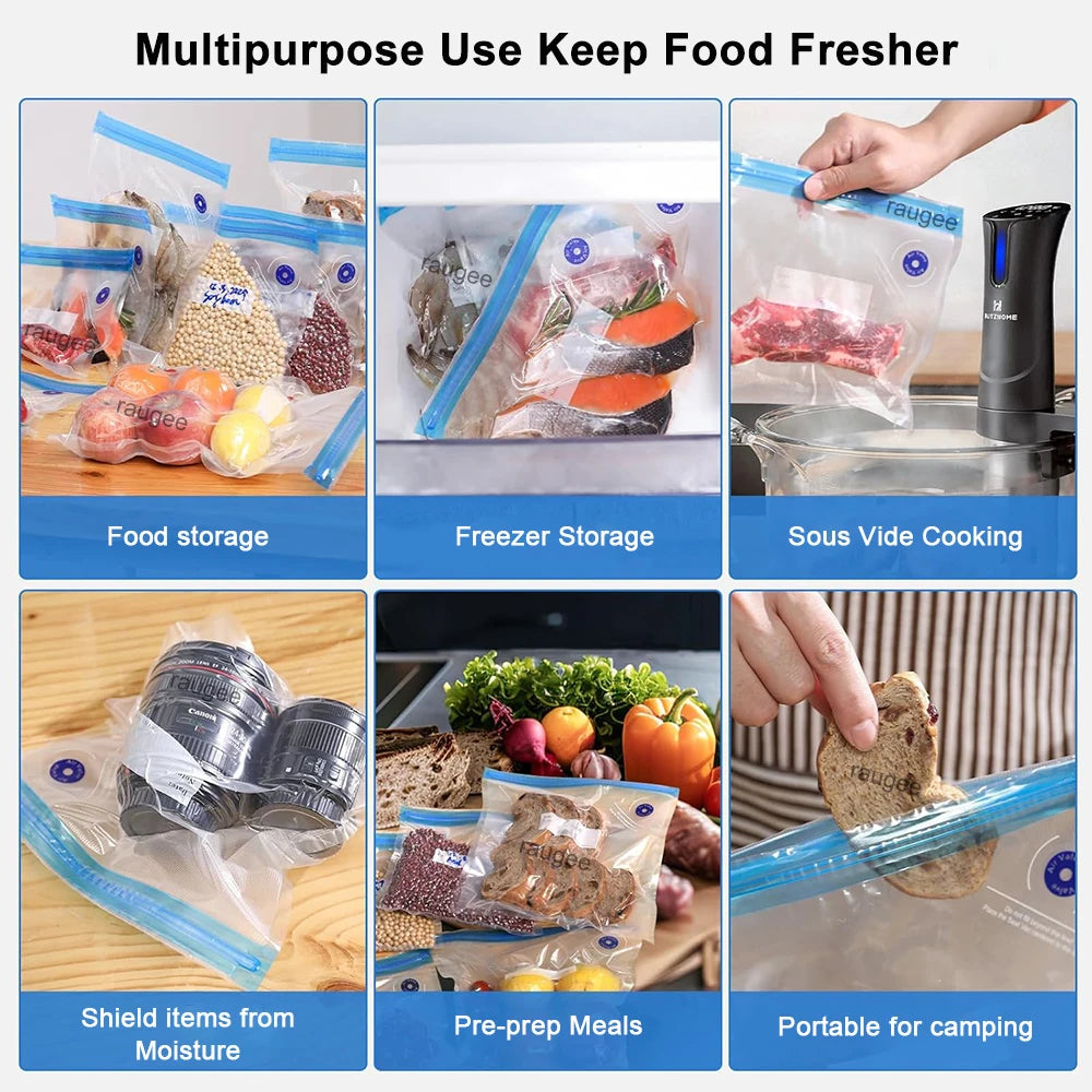 10PCS Vacuum Sealed Food Storage Bags – Reusable Small & Large Sizes