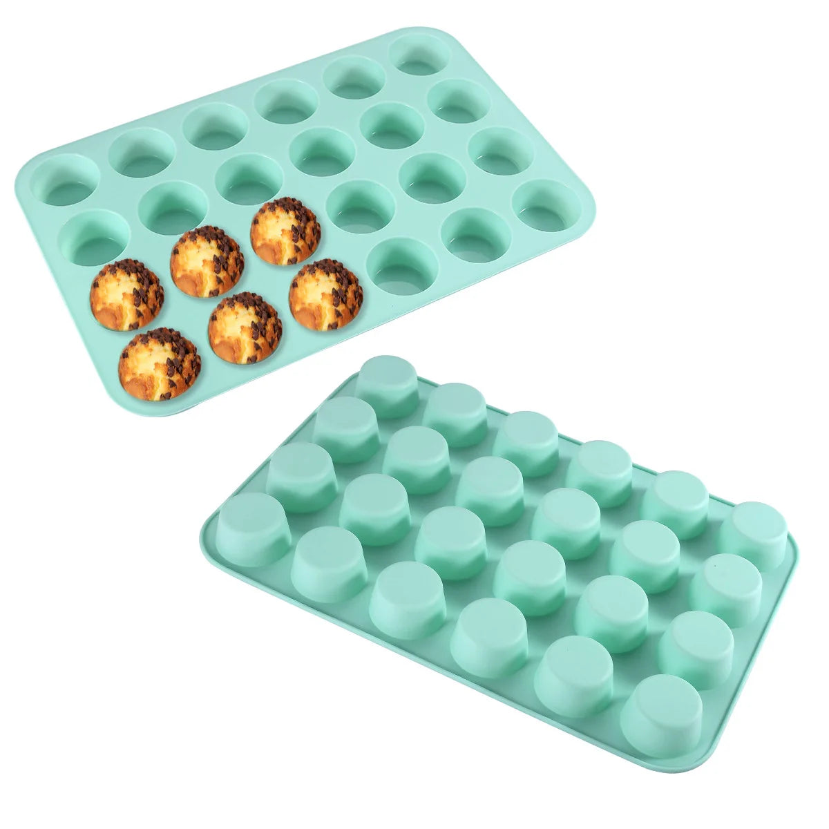Molde de silicona para hornear de 24 tazas – Bandeja antiadherente para cupcakes y muffins