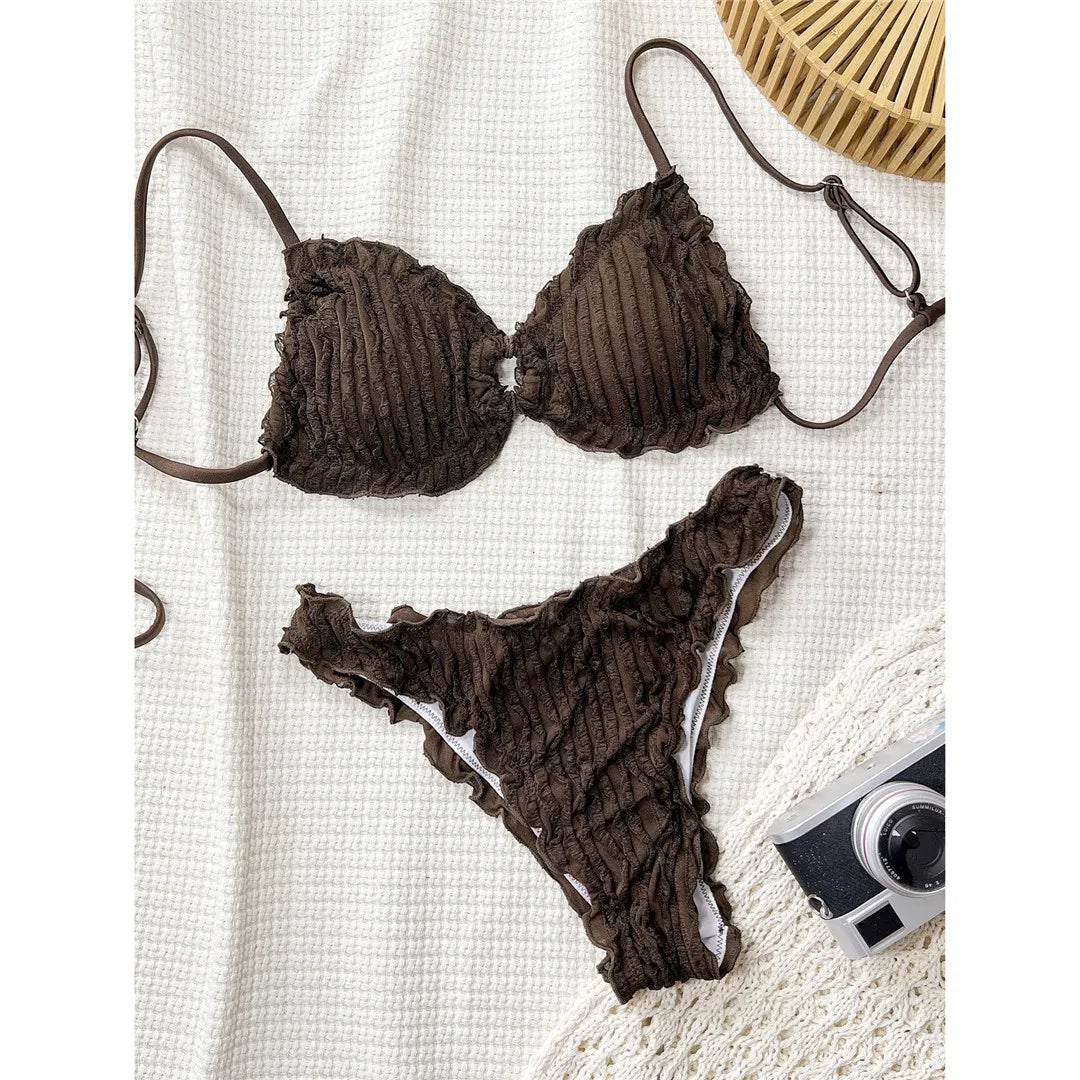 Conjunto de bikini con volantes texturizado arrugado | Edición de verano