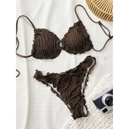 Conjunto de bikini con volantes texturizado arrugado | Edición de verano