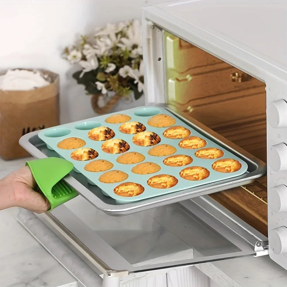 Molde de silicona para hornear de 24 tazas – Bandeja antiadherente para cupcakes y muffins