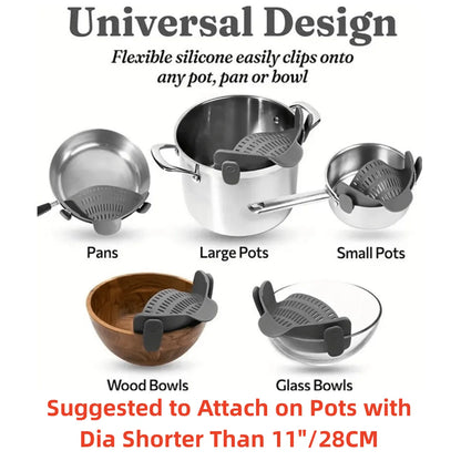 Colador de ollas ajustable con clip: se adapta a ollas, sartenes y tazones