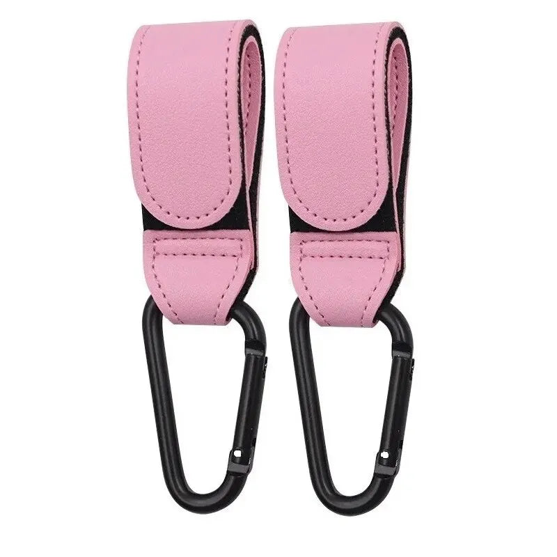 2Pcs Leather Cart Hooks – Adjustable PU Stroller Hooks & Travel Bag Hangers