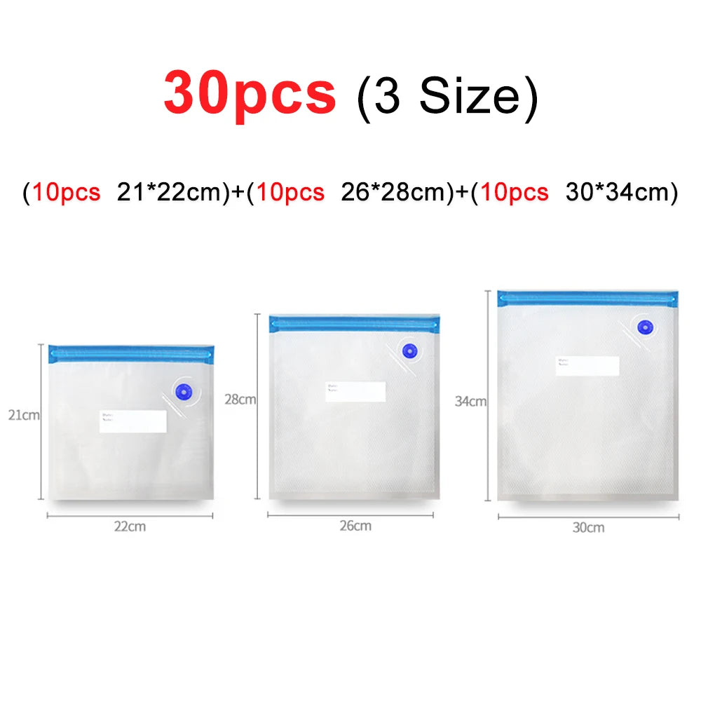 10PCS Vacuum Sealed Food Storage Bags – Reusable Small & Large Sizes