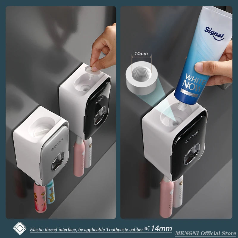 Wall-Mounted Toothpaste Squeezer & Toothbrush Rack – Easy, Punch-Free Installation