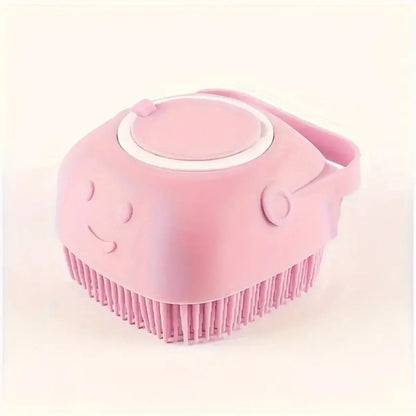 Soft Dog Bath Brush with Shampoo Dispenser – Gentle Pet Cleaning Brush