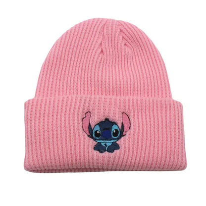 Cute Stitch Knit Beanie – Warm Cartoon Embroidered Hat for Kids & Adults