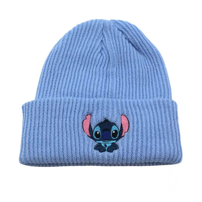 Cute Stitch Knit Beanie – Warm Cartoon Embroidered Hat for Kids & Adults