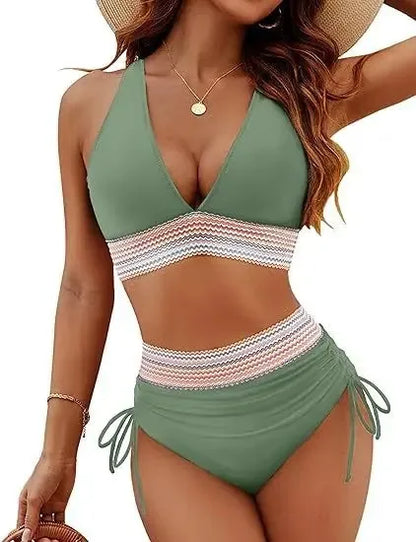 Bikini Texturizado de Tirantes Anchos y Talle Alto