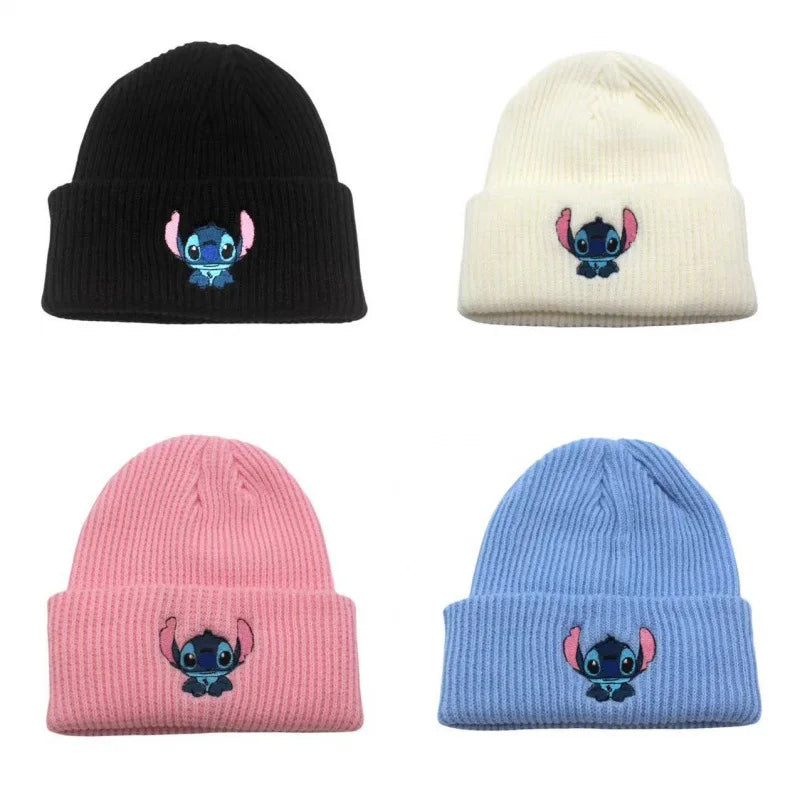 Cute Stitch Knit Beanie – Warm Cartoon Embroidered Hat for Kids & Adults