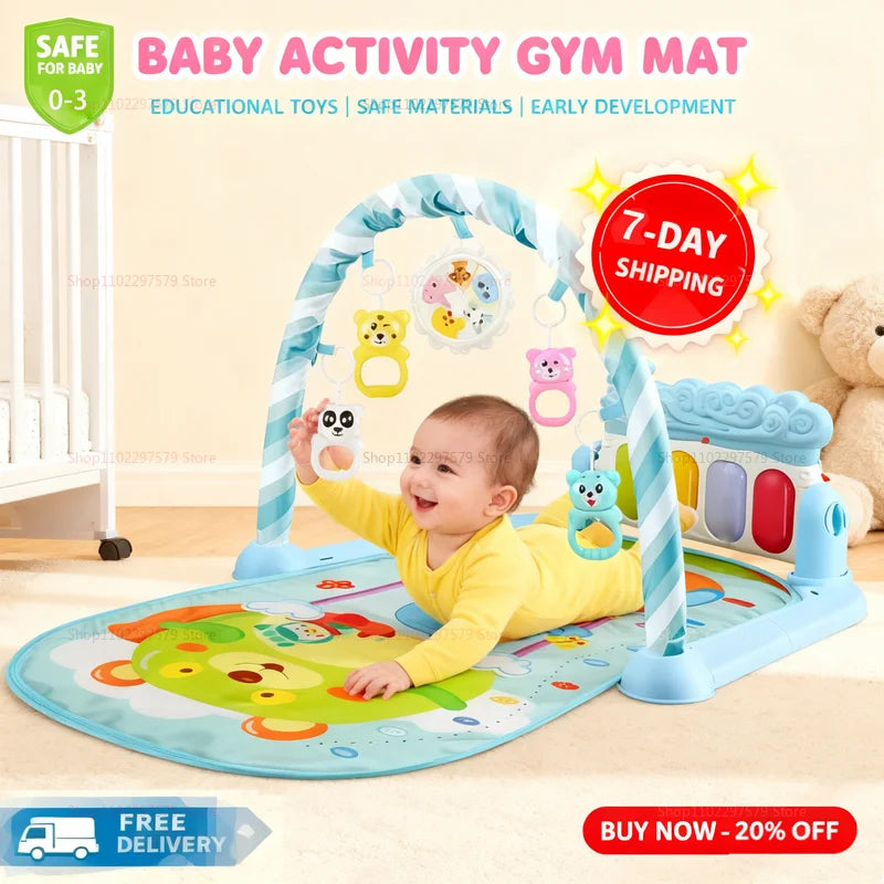 Baby Activity Gym with Music – Soft Musical Play Mat with Hanging Toys for Infants