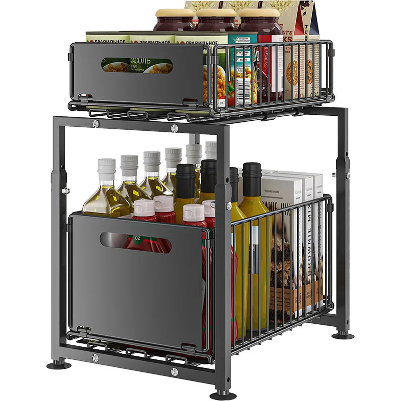 Adjustable Pull-Out Kitchen Organiser | Space-Saving Cabinet Shelf