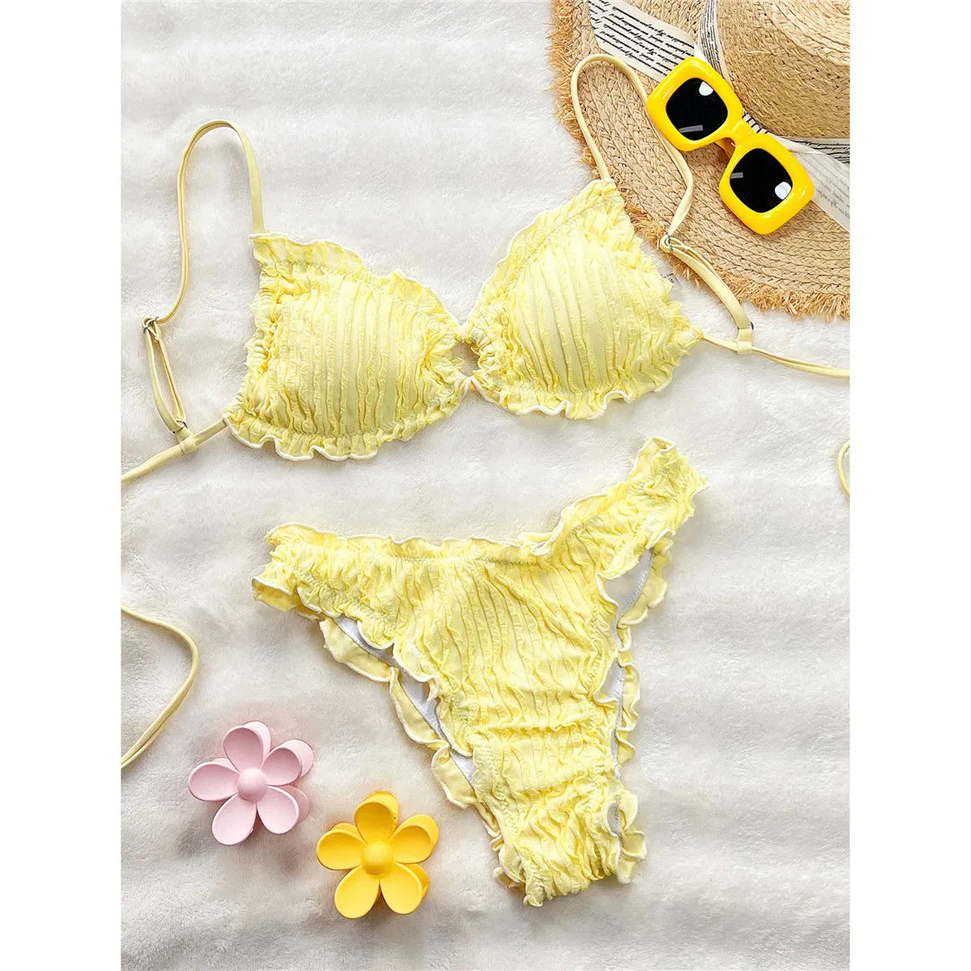 Conjunto de bikini con volantes texturizado arrugado | Edición de verano