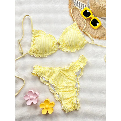 Conjunto de bikini con volantes texturizado arrugado | Edición de verano