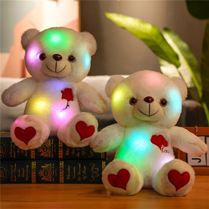 Luminous Teddy Bear Plush with Rose Heart – Glow in the Dark Soft Stuffed Bear Gift