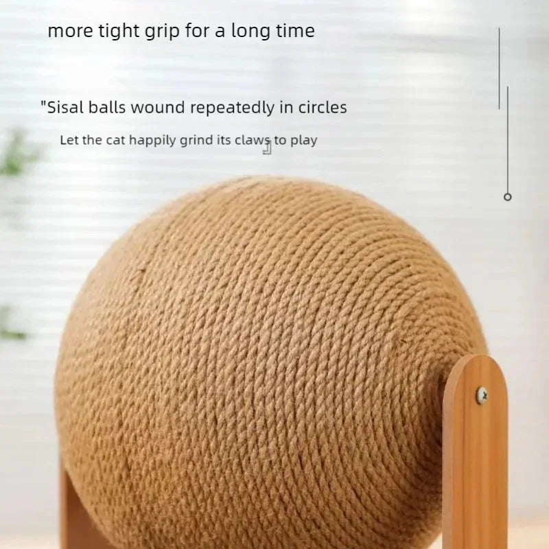 2-in-1 Wooden Cat Scratching Ball with Natural Sisal – Durable Cat Scratcher Toy