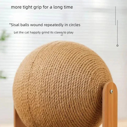 2-in-1 Wooden Cat Scratching Ball with Natural Sisal – Durable Cat Scratcher Toy