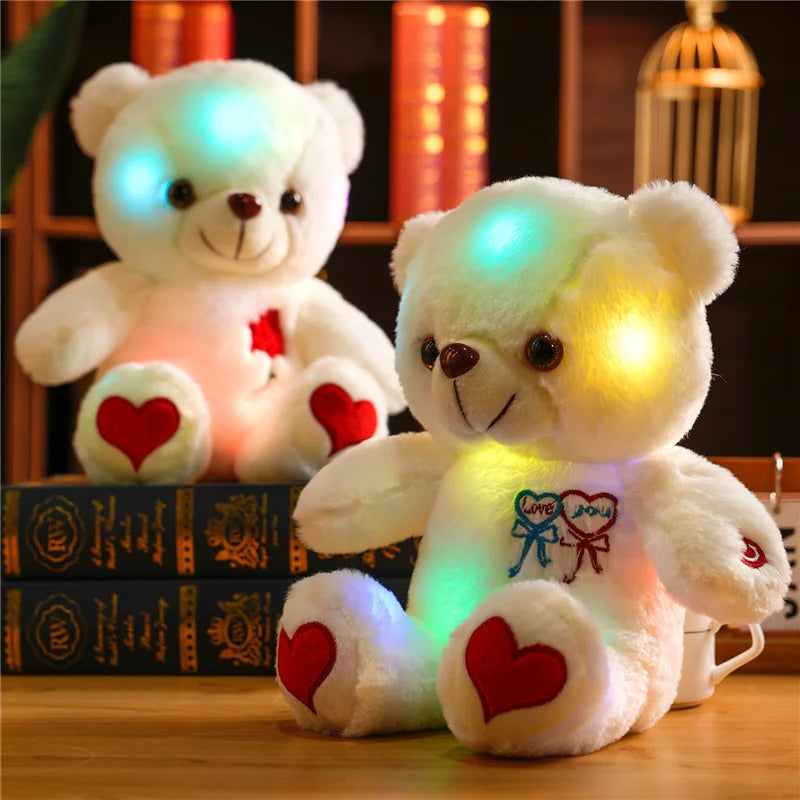 Luminous Teddy Bear Plush with Rose Heart – Glow in the Dark Soft Stuffed Bear Gift