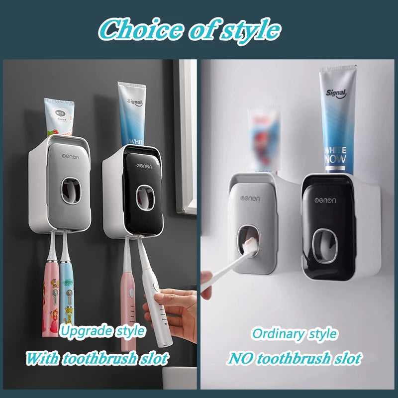 Wall-Mounted Toothpaste Squeezer & Toothbrush Rack – Easy, Punch-Free Installation