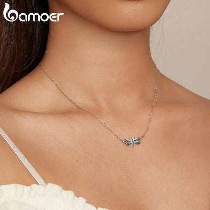 Bamoer 925 Sterling Silver Dragonfly Pendant Necklace