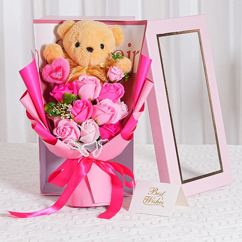 Eternal Rose Soap Bouquet with Teddy Bear – Luxury Gift Box for Valentine’s Day & Graduation
