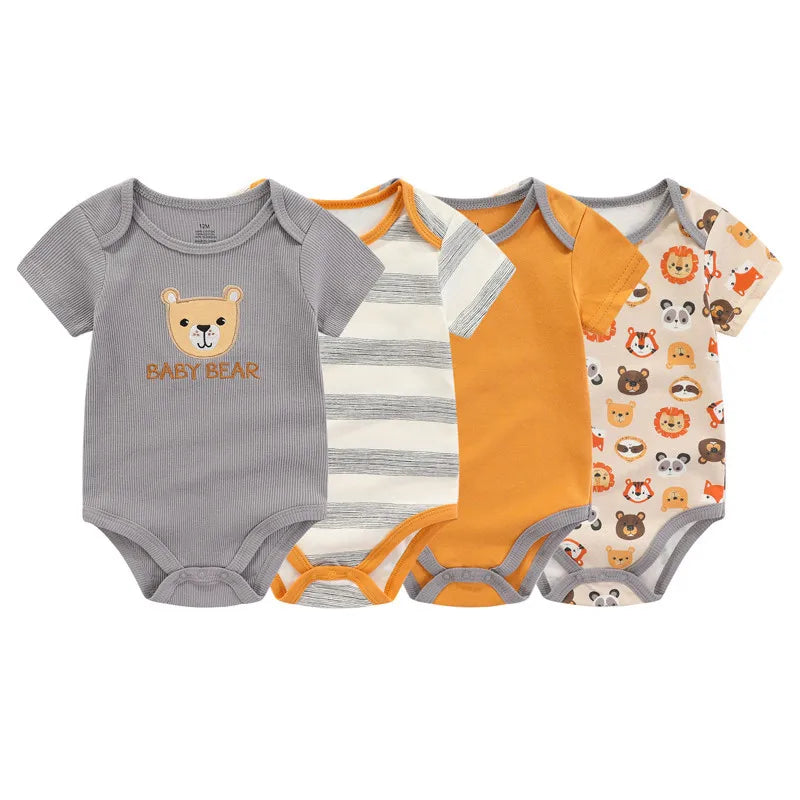 4PCS Baby Bodysuits – 100% Cotton Cartoon Onesies